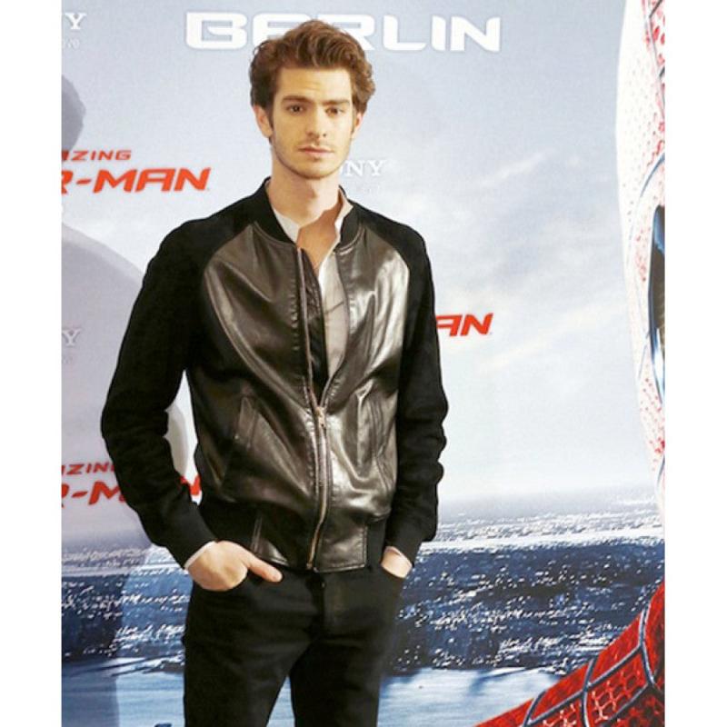 Andrew Garfield Suede Sleeves Black Bomber Jacket