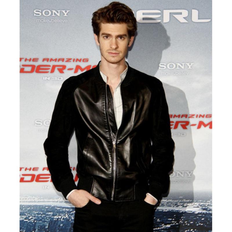 Andrew Garfield Suede Sleeves Black Bomber Jacket