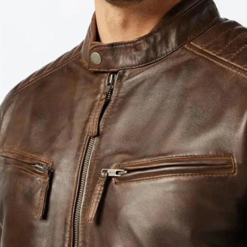 Antique Biker Washed Brown Leather Jacket