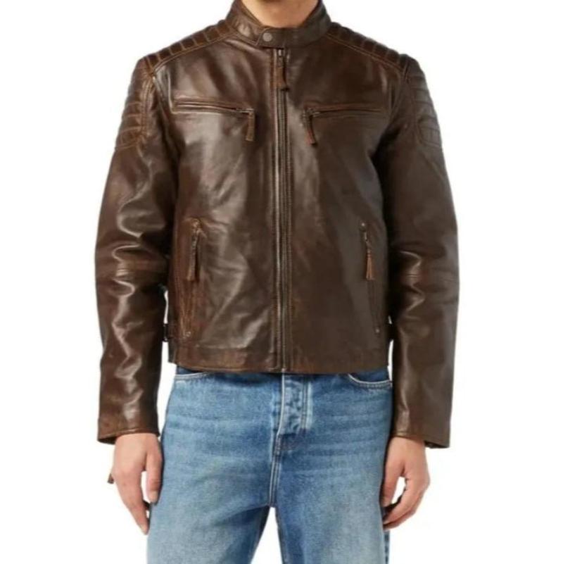 Antique Biker Washed Brown Leather Jacket