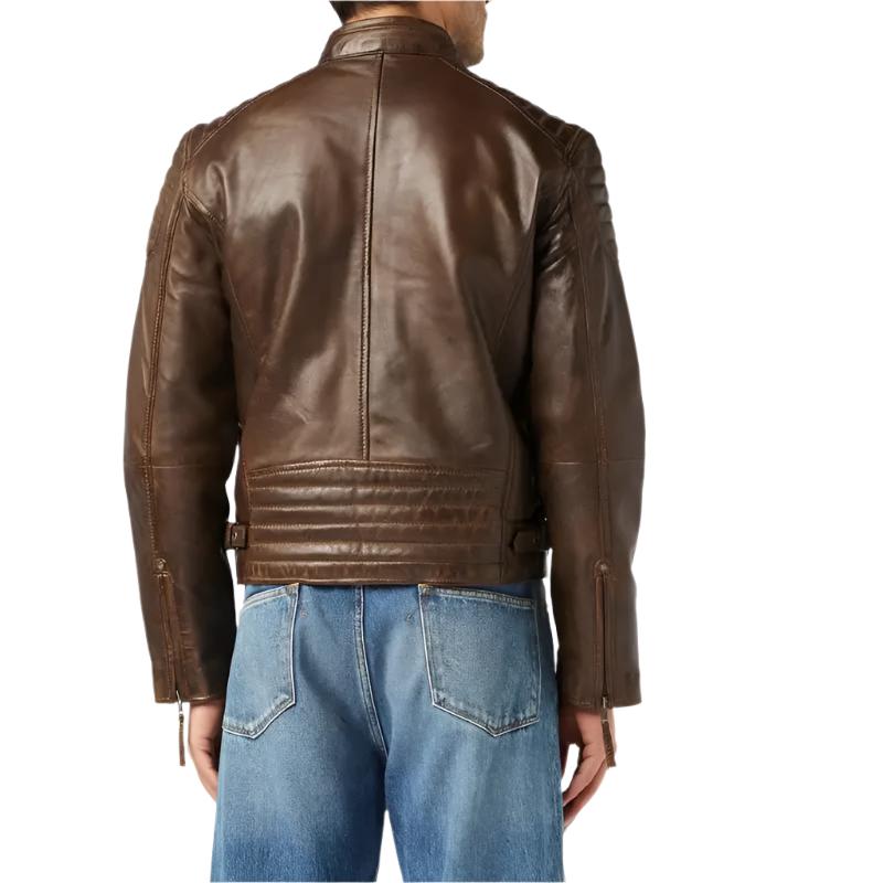 Antique Biker Washed Brown Leather Jacket