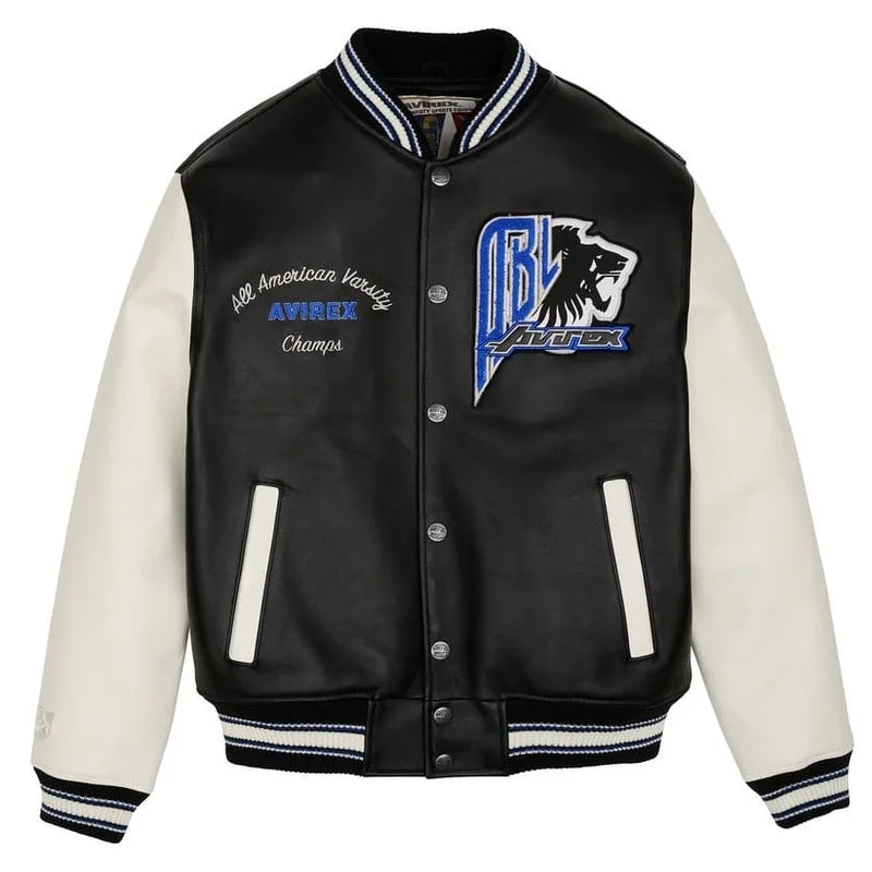 Avirex Black Lions Leather Varsity Jacket