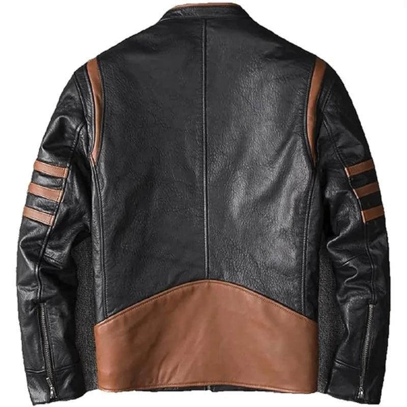 Men's Black and Brown Cafe Racer Leather Jacket