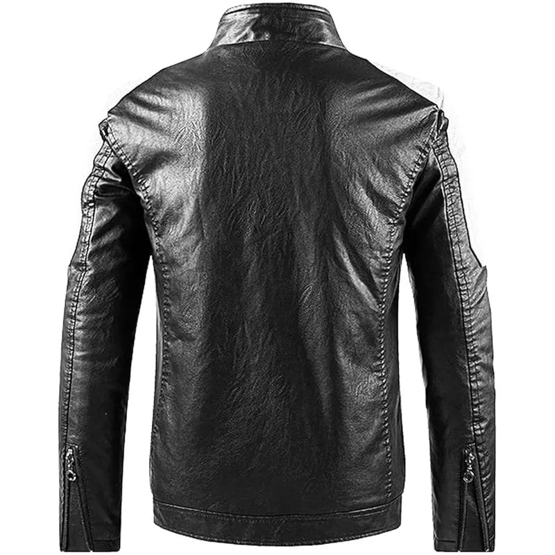 Men's Black and White Cafe Racer Leather Jacket