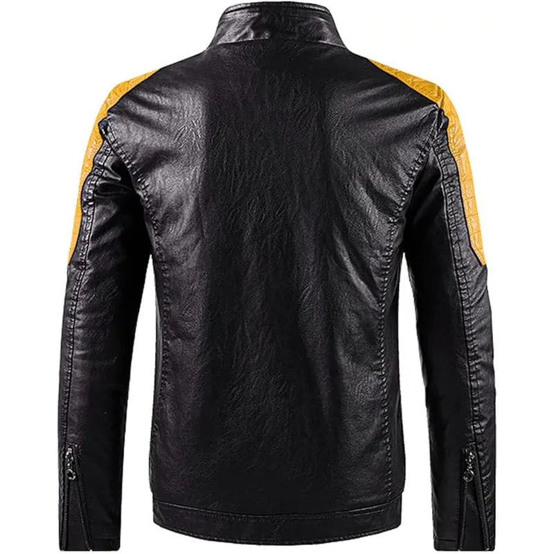 Men's Black and Yellow Cafe Racer Leather Jacket