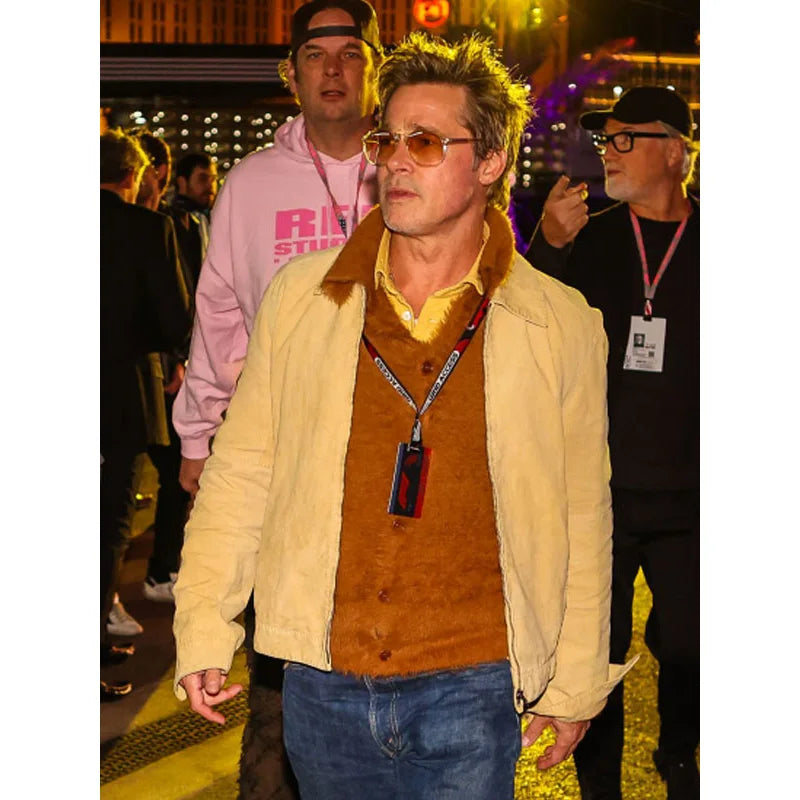 F1 Brad Pitt Yellow Suede Leather Jacket