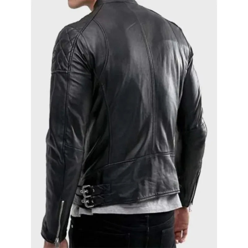 Cafe Racer Stylish Men Black Leather Jacket