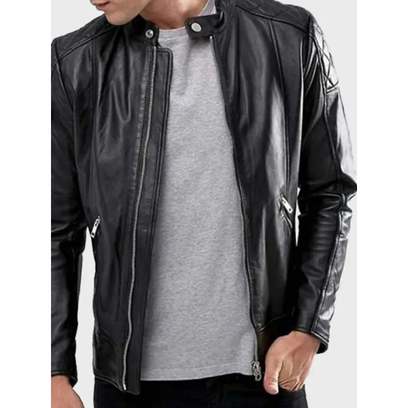 Cafe Racer Stylish Men Black Leather Jacket