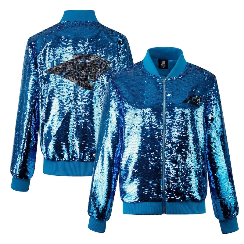 Carolina Panthers Full-Zip Bomber Sequins Jacket