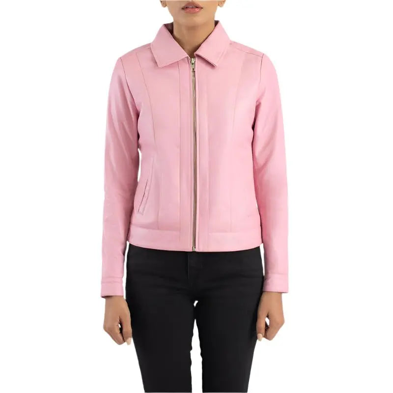 Casual Vixen Pink Real Leather Women's Jacket