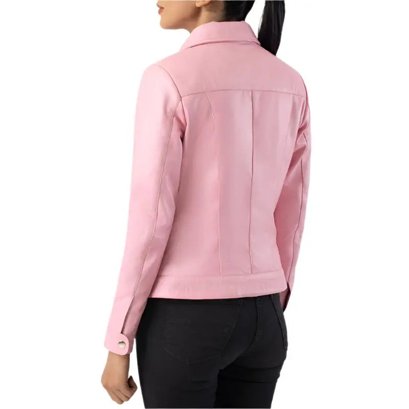 Casual Vixen Pink Real Leather Women's Jacket