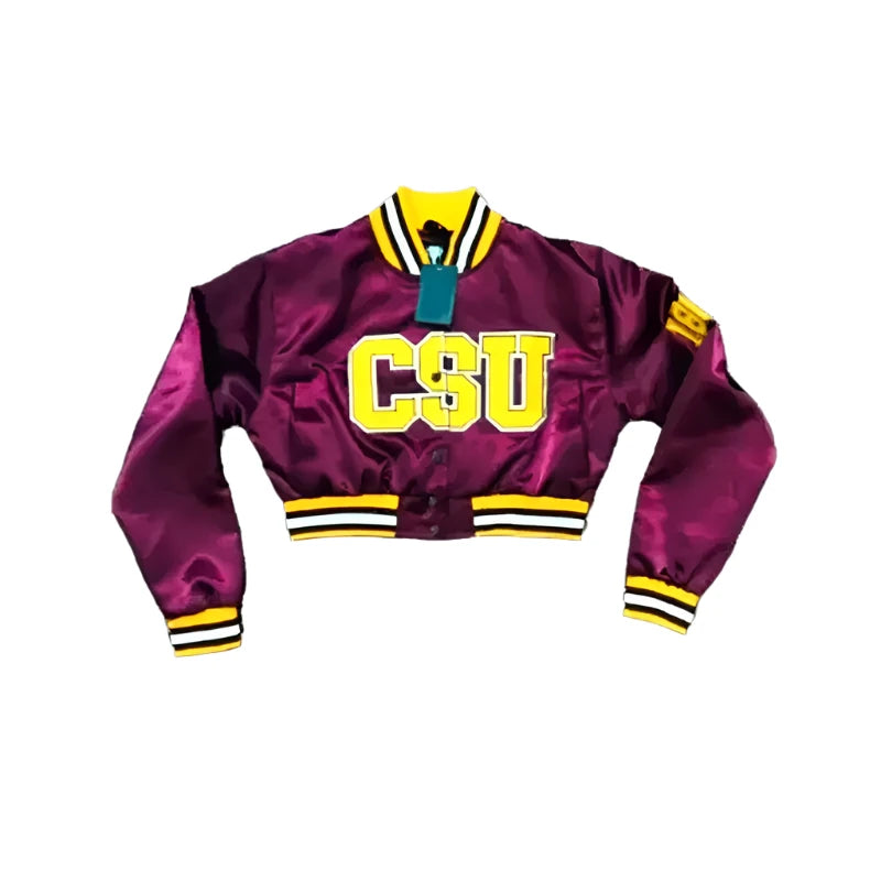 University Central State Cropped Maroon Satin Jacket