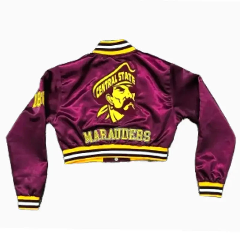 University Central State Cropped Maroon Satin Jacket