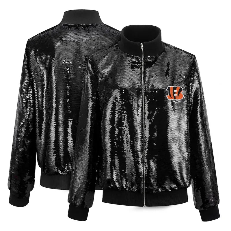 Cincinnati Bengals Cuce Sequins Black Bomber Jacket