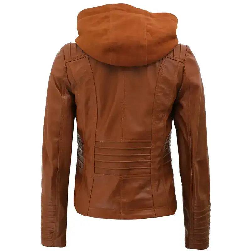 Cognac Slim Fit Hooded Brown Leather Jacket