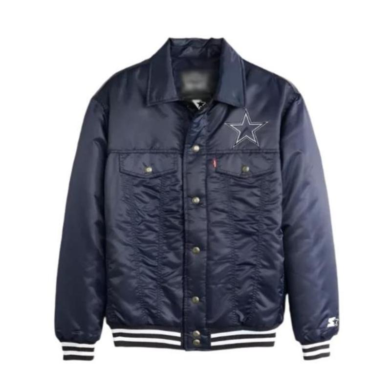 Cowboys Navy Blue Satin Bomber Jacket