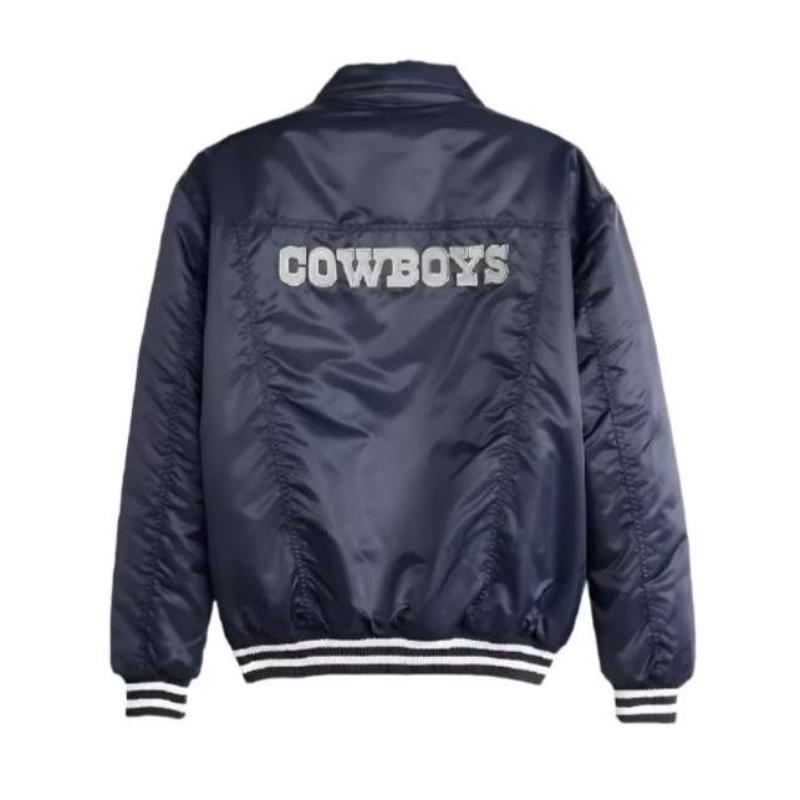 Cowboys Navy Blue Satin Bomber Jacket