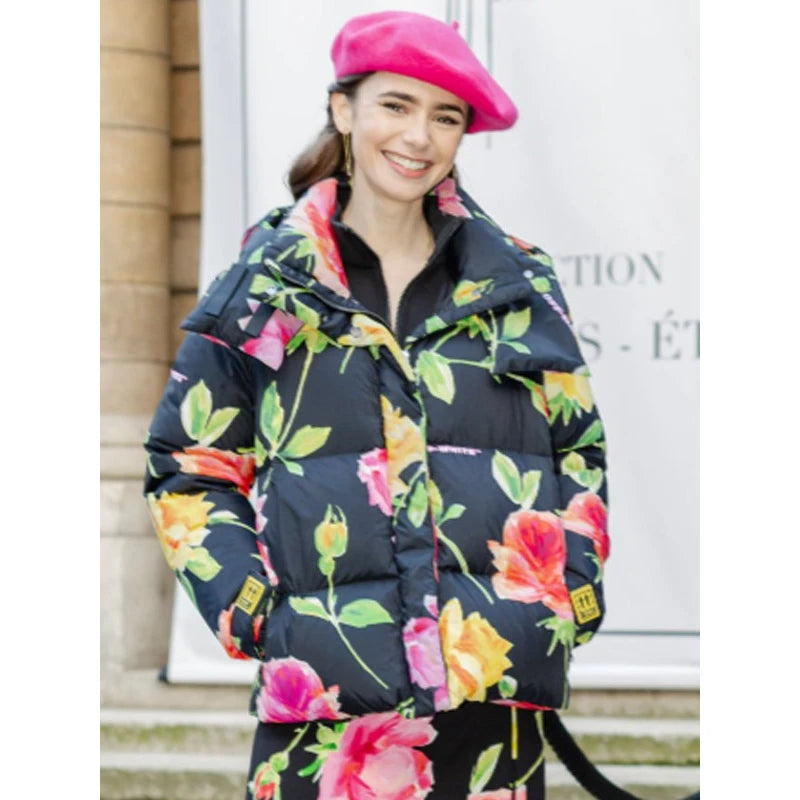 Emily In Paris Emily Cooper Floral Puffer Hooded Jacket