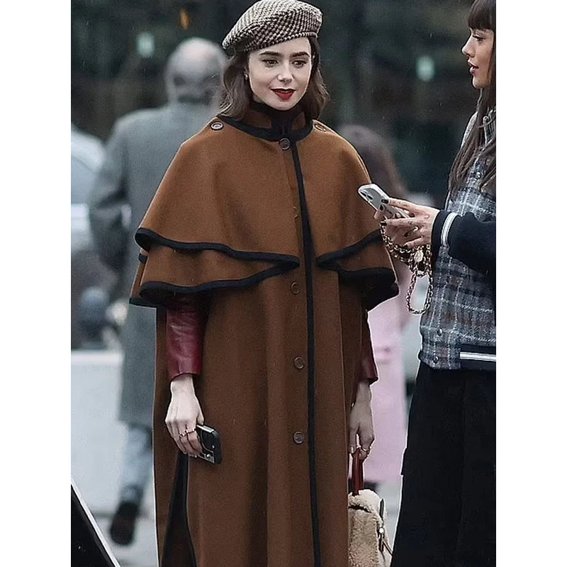 Emily In Paris S04 Emily Cooper Brown Wool Trench Coat