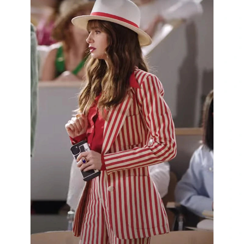 Emily In Paris S04 Emily Cooper Red And White Suit