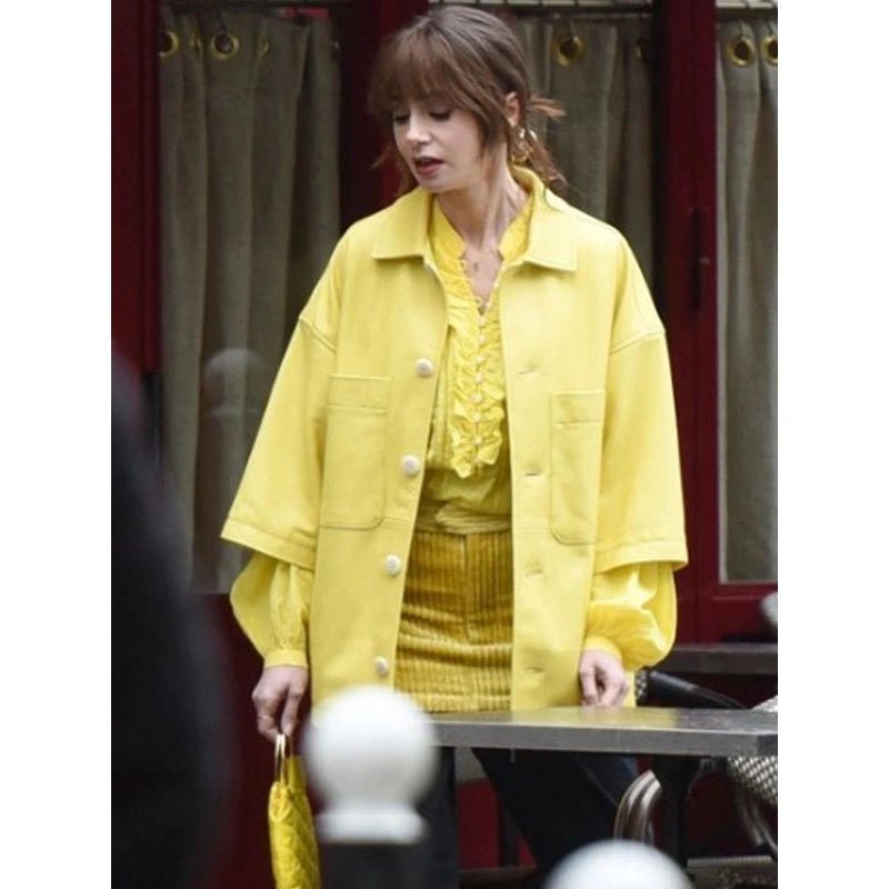 Emily Cooper Emily In Paris S04 Yellow Leather Jacket