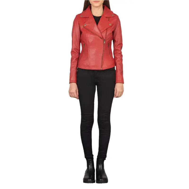 Women's Flashback Red Leather Biker Jacket