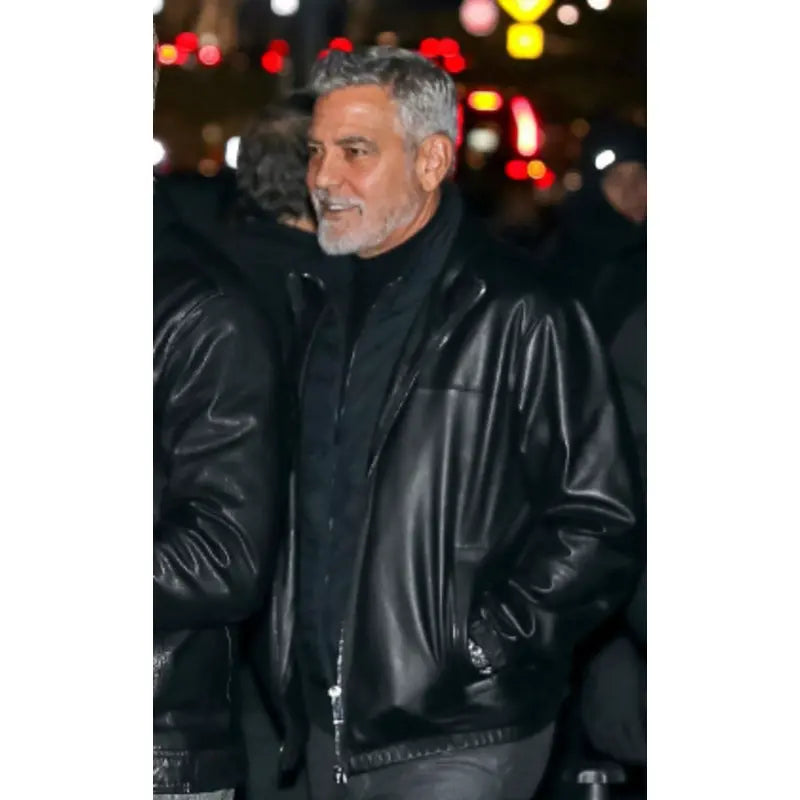 George Clooney  Wolfs 2024 Black Leather Jacket