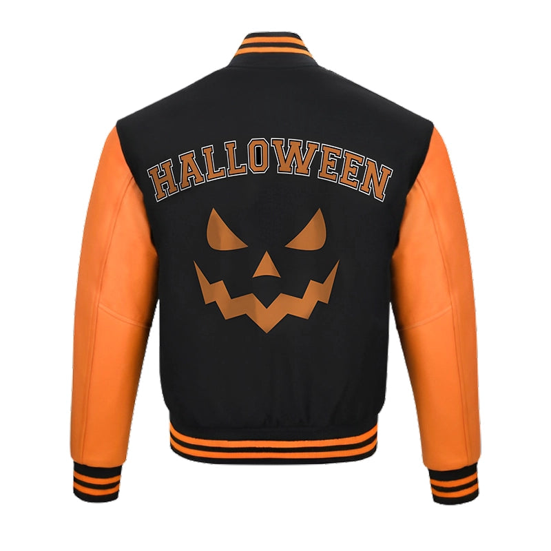 Halloween Pumpkin Black and Orange Varsity Jacket