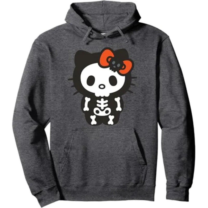 Hello Kitty Skeleton Halloween Pullover Fleece Hoodie 