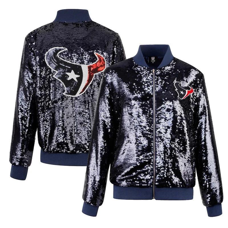 Houston Texans Cuce Navy Sequins Bomber Jacket