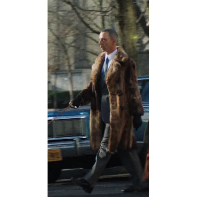 Jeremy Strong The Apprentice Beige Fur Coat