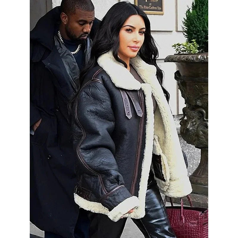 Kim Kardashian Shearling Sheepskin Bomber Jacket