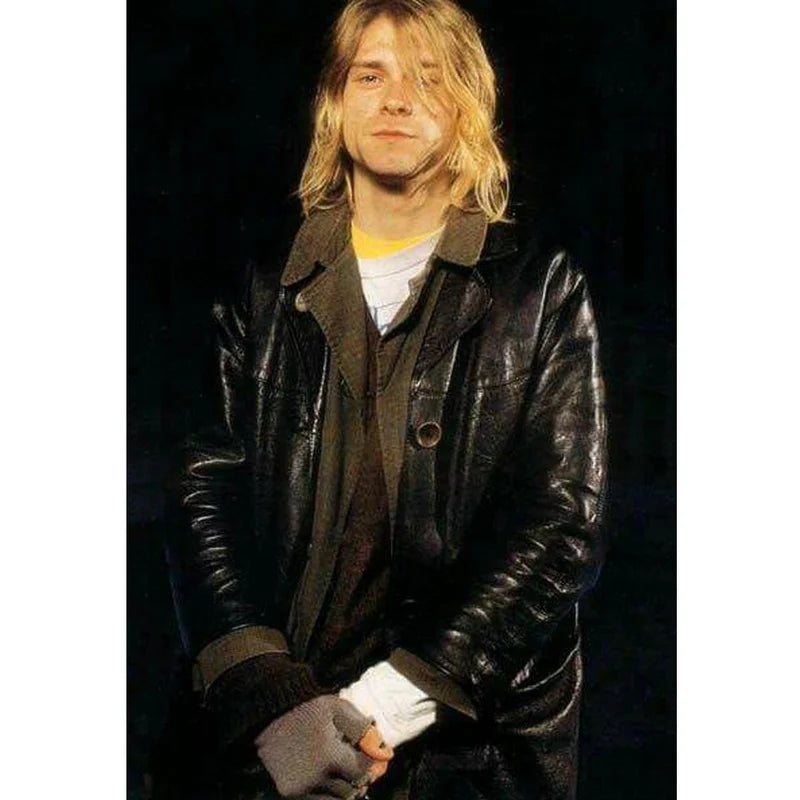 Kurt Cobain Single Breasted Black Leather Coat