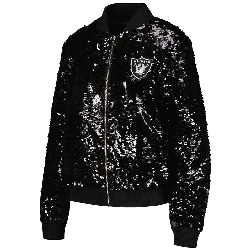 Las Vegas Raiders Cuce Black Sequin Bomber Jacket