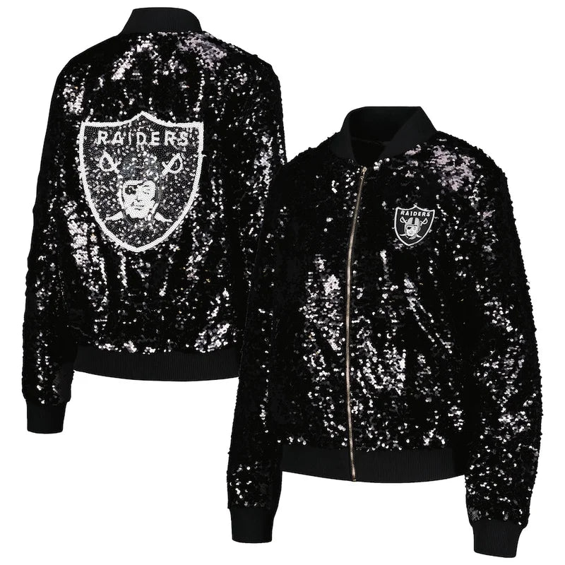 Las Vegas Raiders Cuce Black Sequin Bomber Jacket