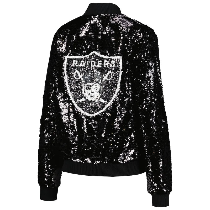 Las Vegas Raiders Cuce Black Sequin Bomber Jacket