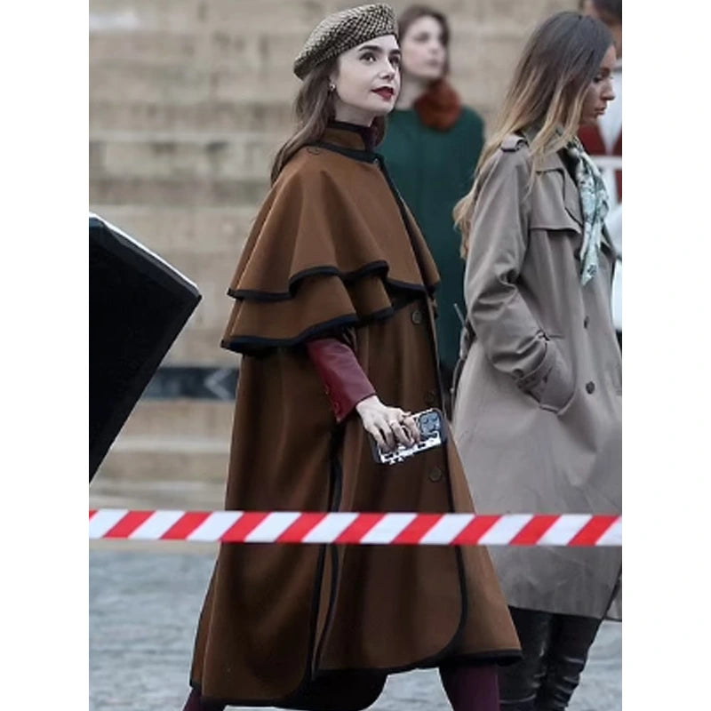 Emily In Paris S04 Emily Cooper Brown Wool Trench Coat