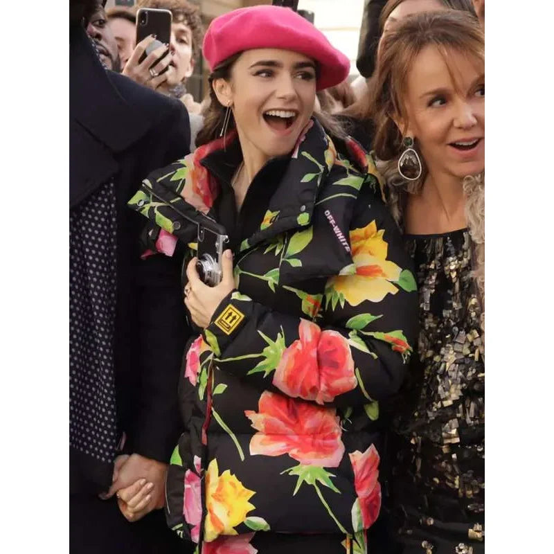 Emily In Paris Emily Cooper Floral Puffer Hooded Jacket