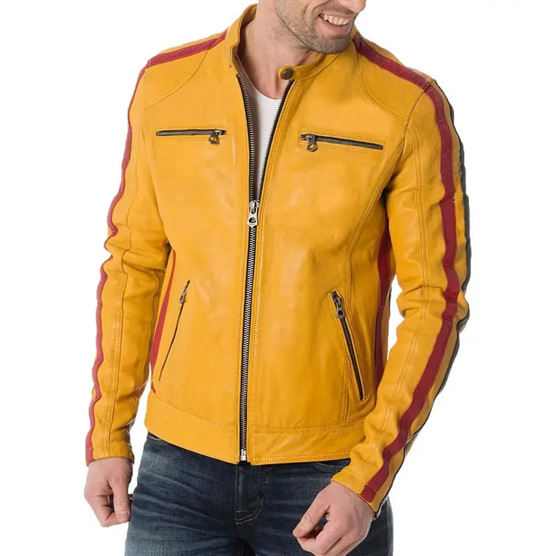 Men's Cafe Racer Yellow Leather Jacket