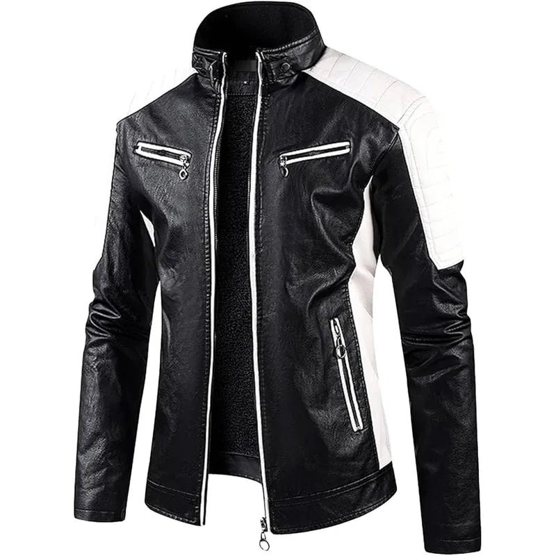 Men's Black and White Cafe Racer Leather Jacket