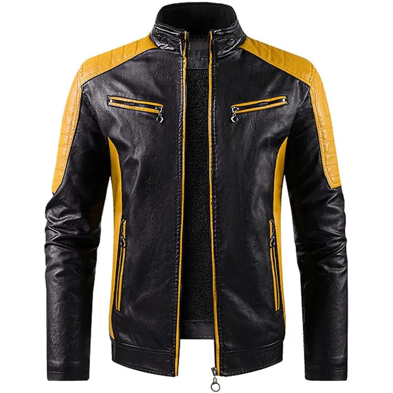 Men's Black and Yellow Cafe Racer Leather Jacket