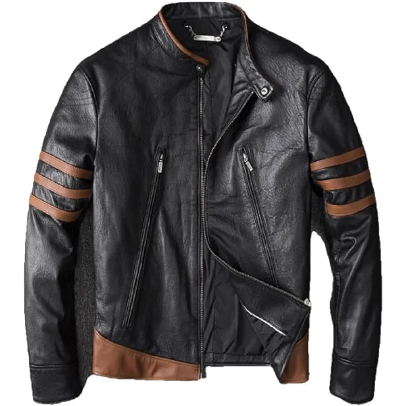 Men's Black and Brown Cafe Racer Leather Jacket