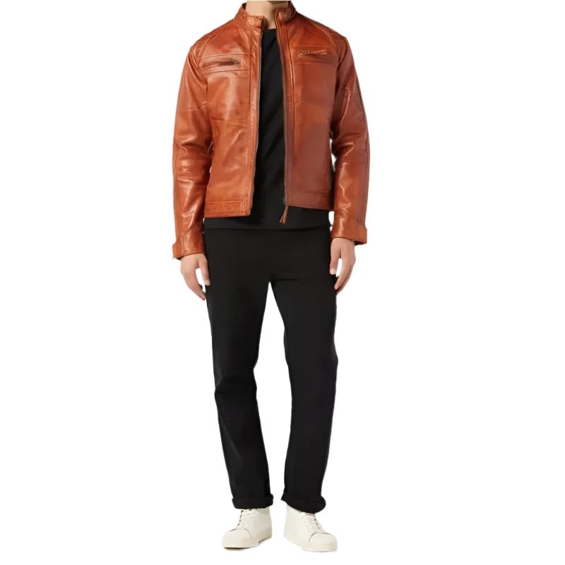 Men's Biker Leather Tan Brown Jacket