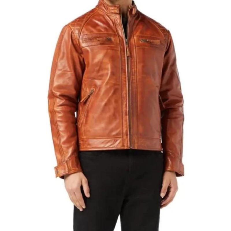 Men's Biker Leather Tan Brown Jacket