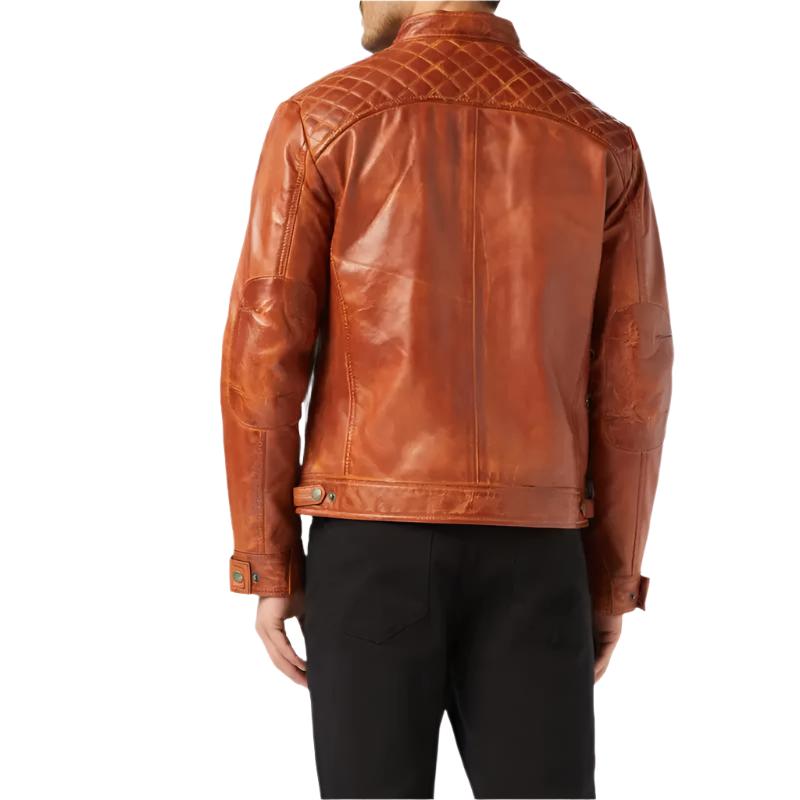 Men's Biker Leather Tan Brown Jacket