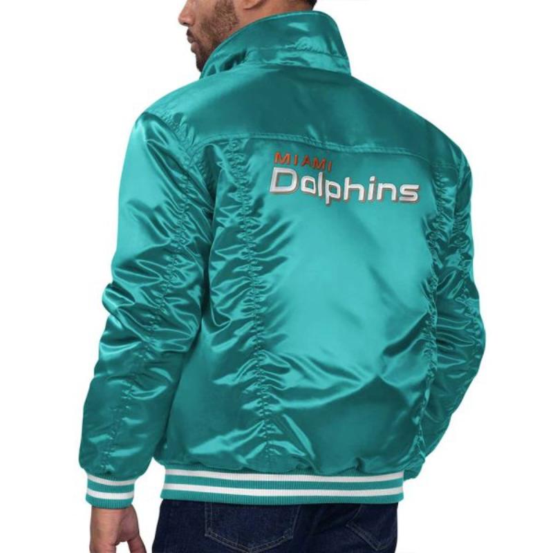 Miami Dolphins Silver Tab Aqua Satin Trucker Jacket