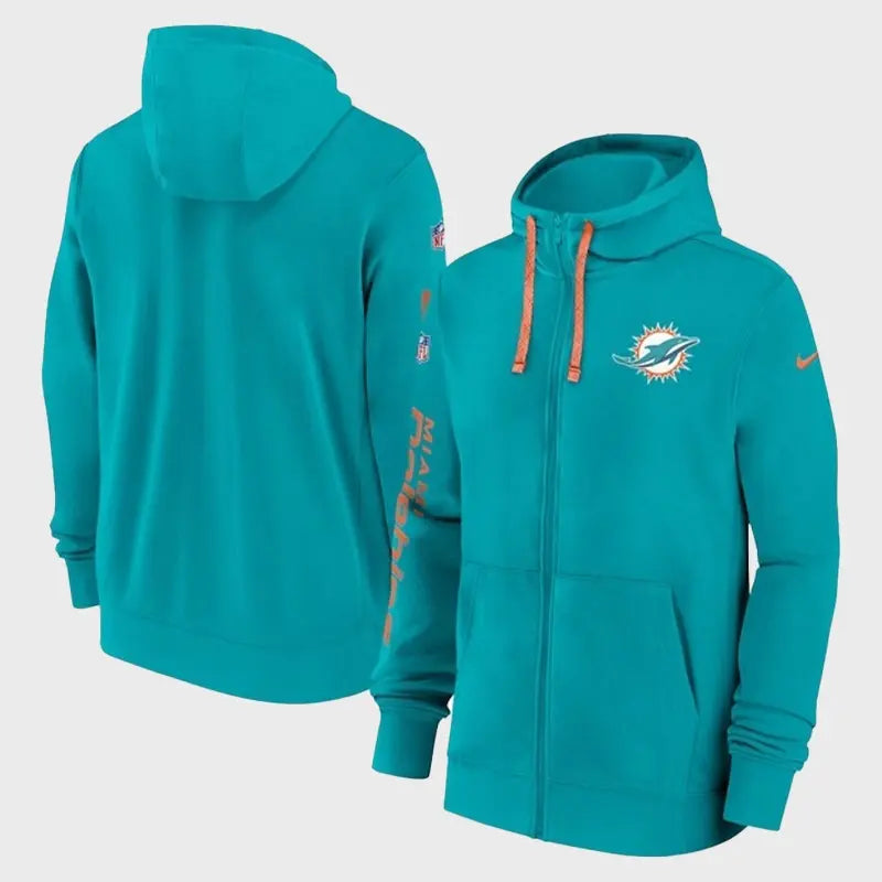 Miami Dolphins Sideline Club Blue Full-Zip Fleece Hoodie