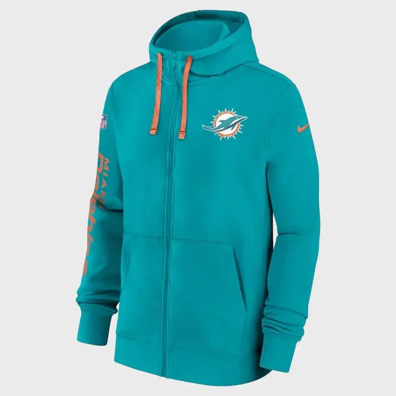 Miami Dolphins Sideline Club Blue Full-Zip Fleece Hoodie