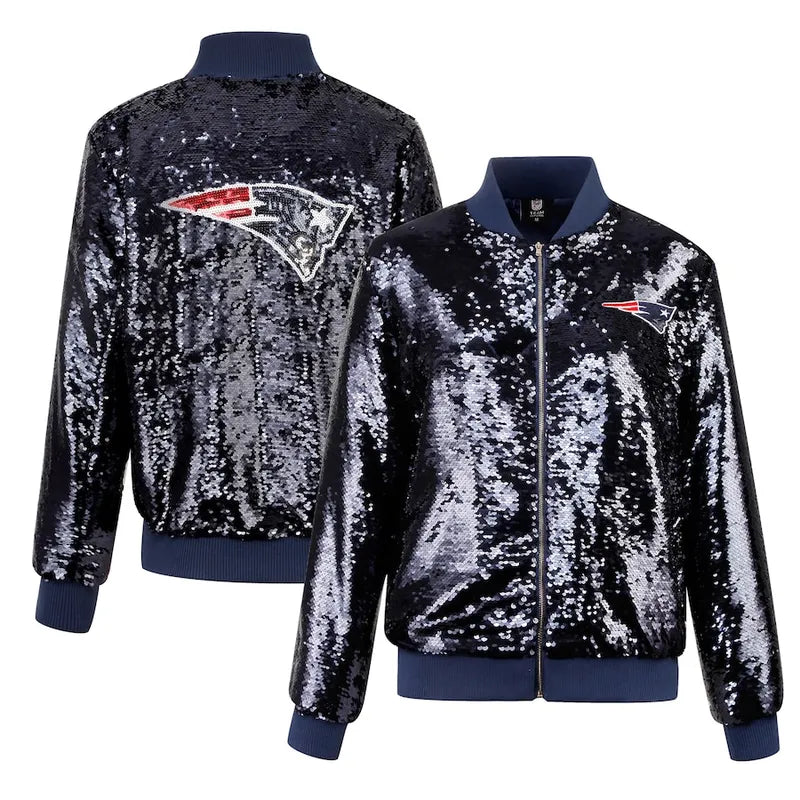 New England Patriots Navy Sequin Bomber Jacket