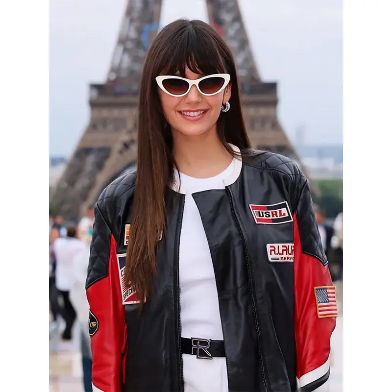 Nina Dobrev 2024 Paris Olympic Wool Bomber Jacket